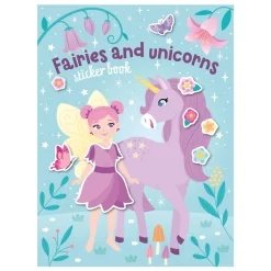 Aktivitetsbok stickers – Alver & enhjørninger! 21×28 cm, 8 fargerike motiver + 4 sider klistremerker