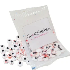 Blodsprengte sukkerøyne Ø10 mm, godteriøyne til å dekorere kaker og muffins med. 35 gram