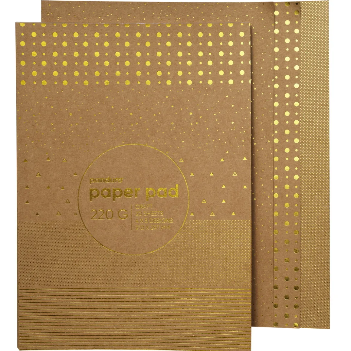 Blokk med designark A4, kraftpapir med detaljer i gullmetallic, 20 ark, 220 g/m²