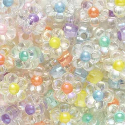 Blomsterperler, søte transparente og iriserende blomster, 50 stk. Ø12 mm