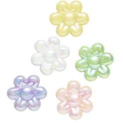 Blomsterperler, 5 store og fargerike perler med glans Ø31 mm