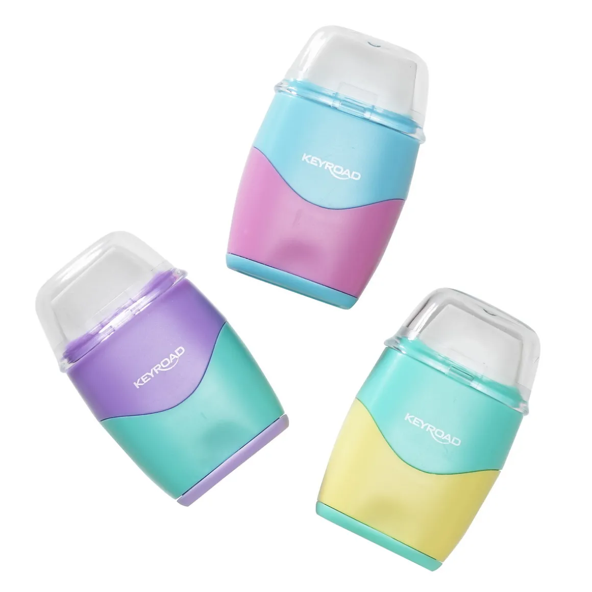 Blyantspisser med to hull, pastellfarget. Pris per stykk, selges assortert på nett