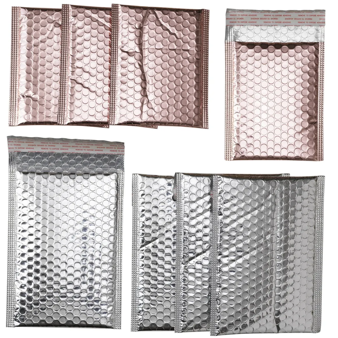 Bobleplastposer i metallicfarger, 8 stk. 150×105 mm / 200×125 mm, 4 av hver