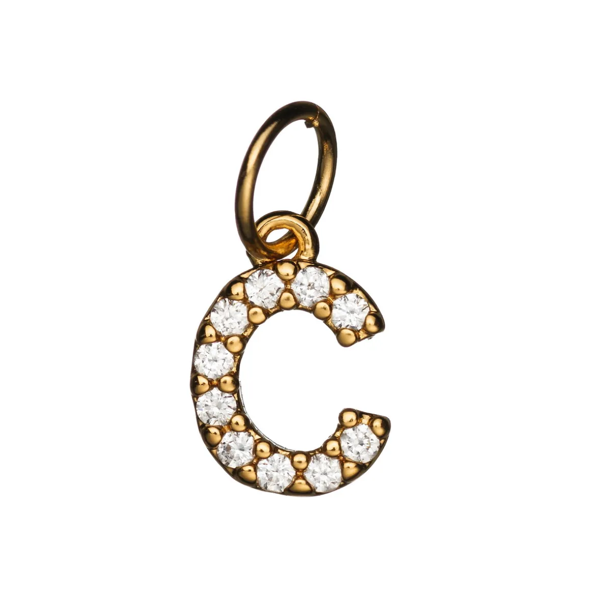 Bokstavanheng med strass B – lengde 7 mm, messing, belagt med 9 karat gull