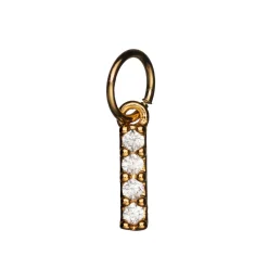 Bokstavanheng med strass I – lengde 7 mm, messing, belagt med 9 karat gull