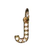 Bokstavanheng med strass J – lengde 7 mm, messing, belagt med 9 karat gull