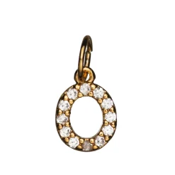 Bokstavanheng med strass O – lengde 7 mm, messing, belagt med 9 karat gull