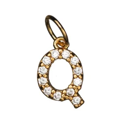 Bokstavanheng med strass Q – lengde 7 mm, messing, belagt med 9 karat gull