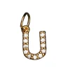 Bokstavanheng med strass U – lengde 7 mm, messing, belagt med 9 karat gull
