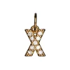 Bokstavanheng med strass X – lengde 7 mm, messing, belagt med 9 karat gull