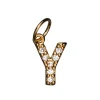 Bokstavanheng med strass Y – lengde 7 mm, messing, belagt med 9 karat gull