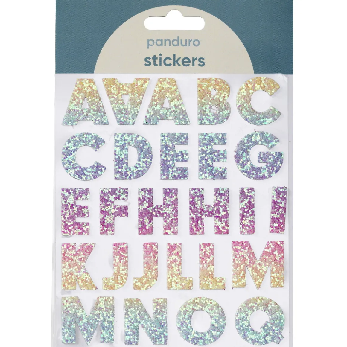 Bokstaver klistremerker A-Z glitter rainbow – til sammen 50 alfabetstickers, 23 mm høye