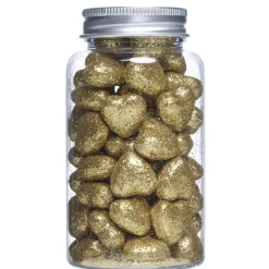 Ca. 60 gullfargede, gnistrende glitterhjerter – 2×1 cm