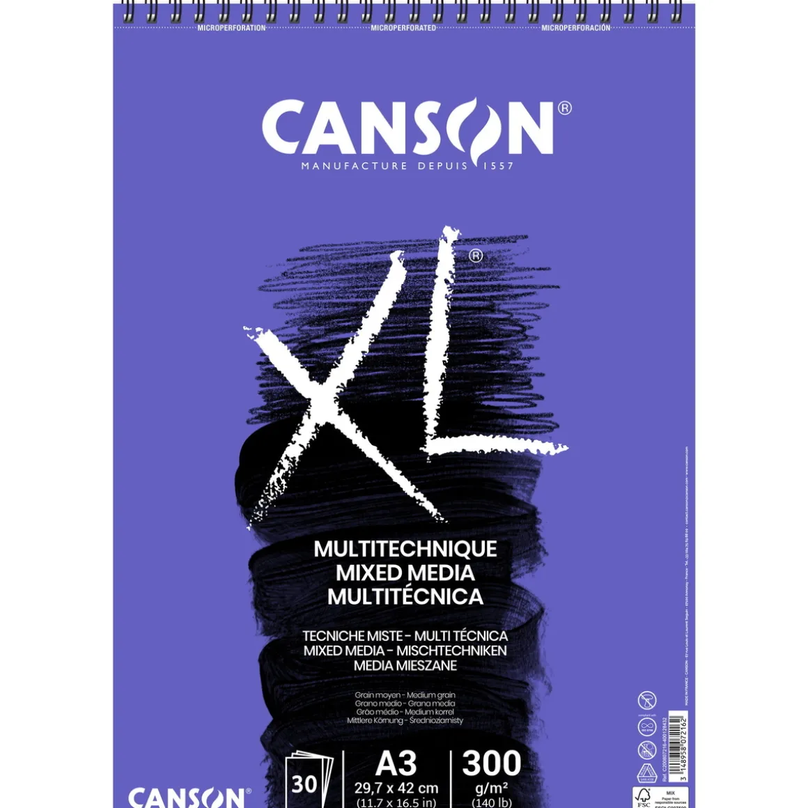 Canson XL Mix-Media blokk A3 297×420 mm, 30 ark, 300 g/m²
