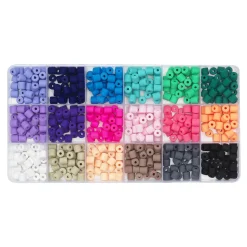 Chunky clay bead mix, ca. 540 ekstra brede heishiperler i 18 ulike farger