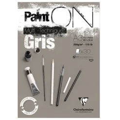 Clairefontaine Paint ON Multi Techniques blokk A3 (297×420 mm), 30 grå ark, 250 g/m²