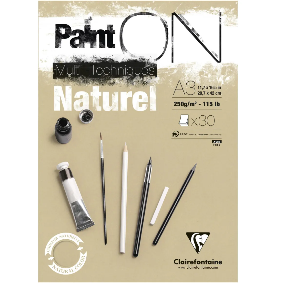 Clairefontaine Paint ON Multi Techniques blokk A3 (297×420 mm), 20 svarte ark, 250 g/m²