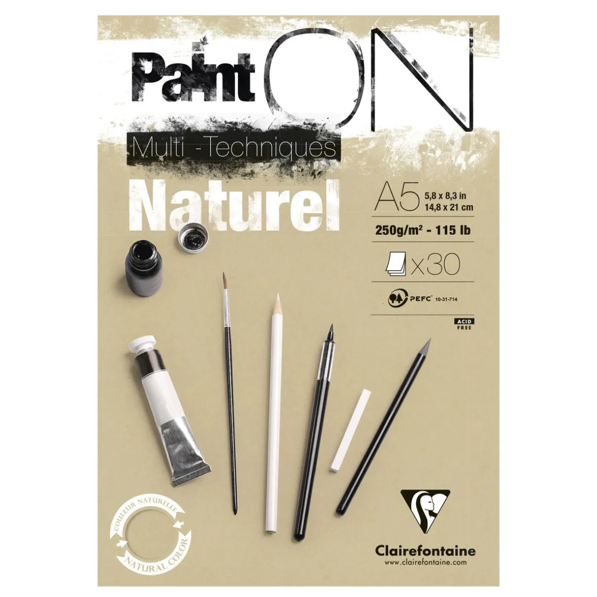 Clairefontaine Paint ON Multi Techniques blokk A5 (148×210 mm), 30 naturfargede ark, 250 g/m²