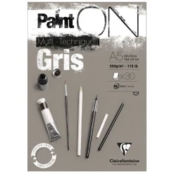 Clairefontaine Paint ON Multi Techniques blokk A5 (148×210 mm), 30 grå ark, 250 g/m²