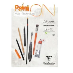 Clairefontaine Paint ON Multi Techniques blokk A5 (148×210 mm), 30 hvite ark, 250 g/m²