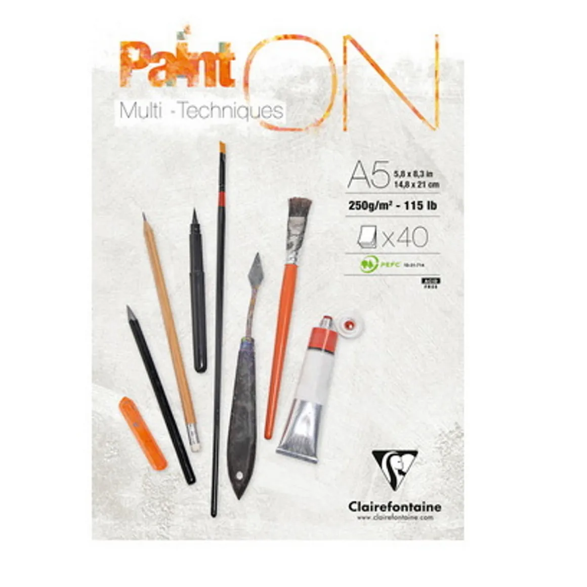 Clairefontaine Paint ON Multi Techniques blokk A5 (148×210 mm), 30 hvite ark, 250 g/m²