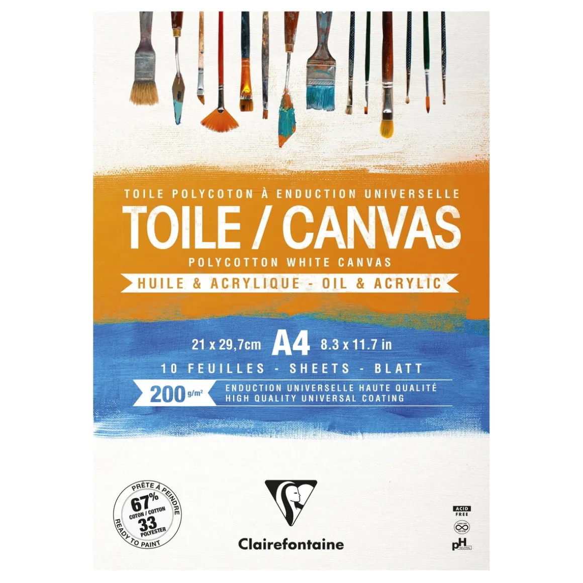 Clarefontaine Canvas Polycotton lerretsblokk A4 (210×297 mm), 10 ark, 200 g/m²