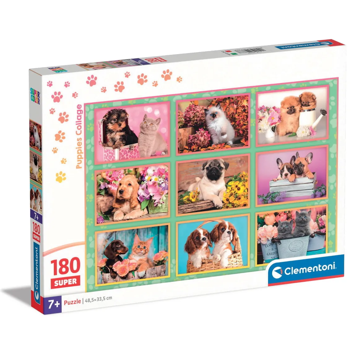 Clementoni puslespill – Puppies Collage 180 biter, 33,5×48,5 cm