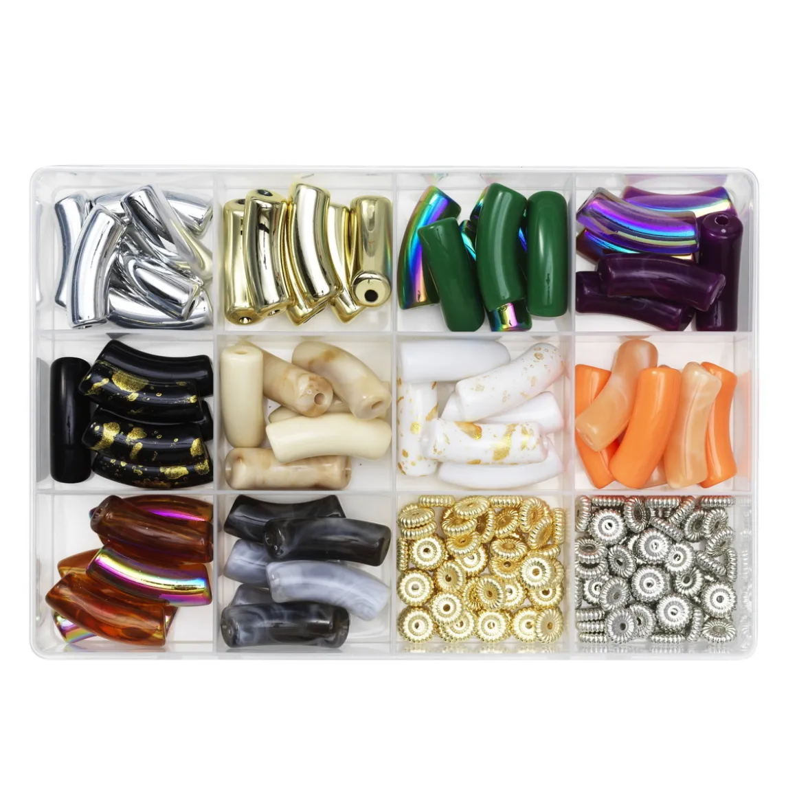 Curved bamboo beads classic 60 tubeperler 35x10 mm og 100 mellomledd Ø10 mm