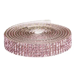 Dekorbånd selvklebende med strassteiner 1 meter×10 mm rosa