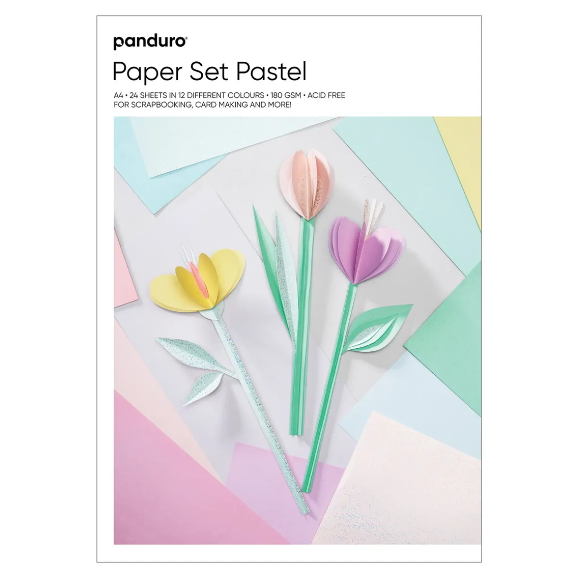 Designblokk Pastell A4, 24 ark, hvorav 4 med metallictrykk, 180 g/m²