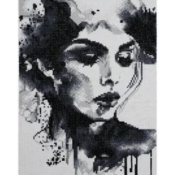 Diamond painting ansikt i svart og hvit akvarellstil 30×40 cm