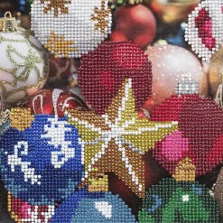 Diamond Painting julekuler 20×20 cm vev + perler, silikon og pinsett