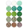 Diamond Painting refill – 15 poser à 5–6 gram med farger i lyse og grønne nyanser