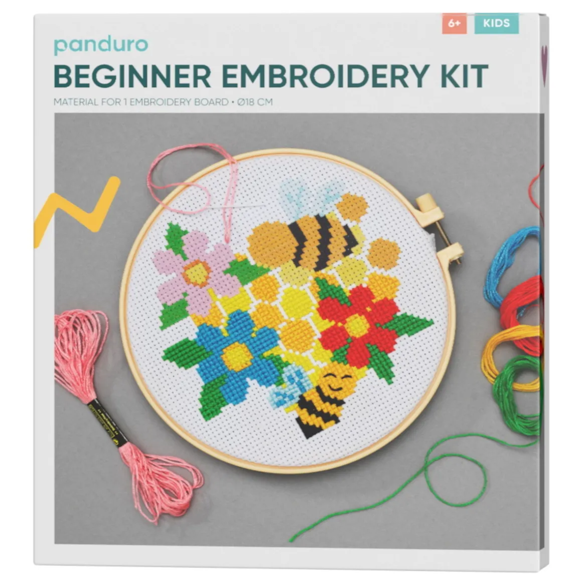 DIY-kit blomsterbroderi for barn og nybegynnere – syring, tråd, motiv og tilbehør