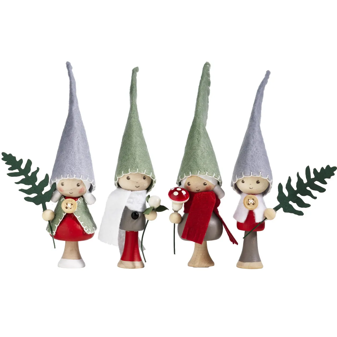 DIY-kit Santas Little Friends – lag 4 julenisser med bedårende hatter. L 14 cm