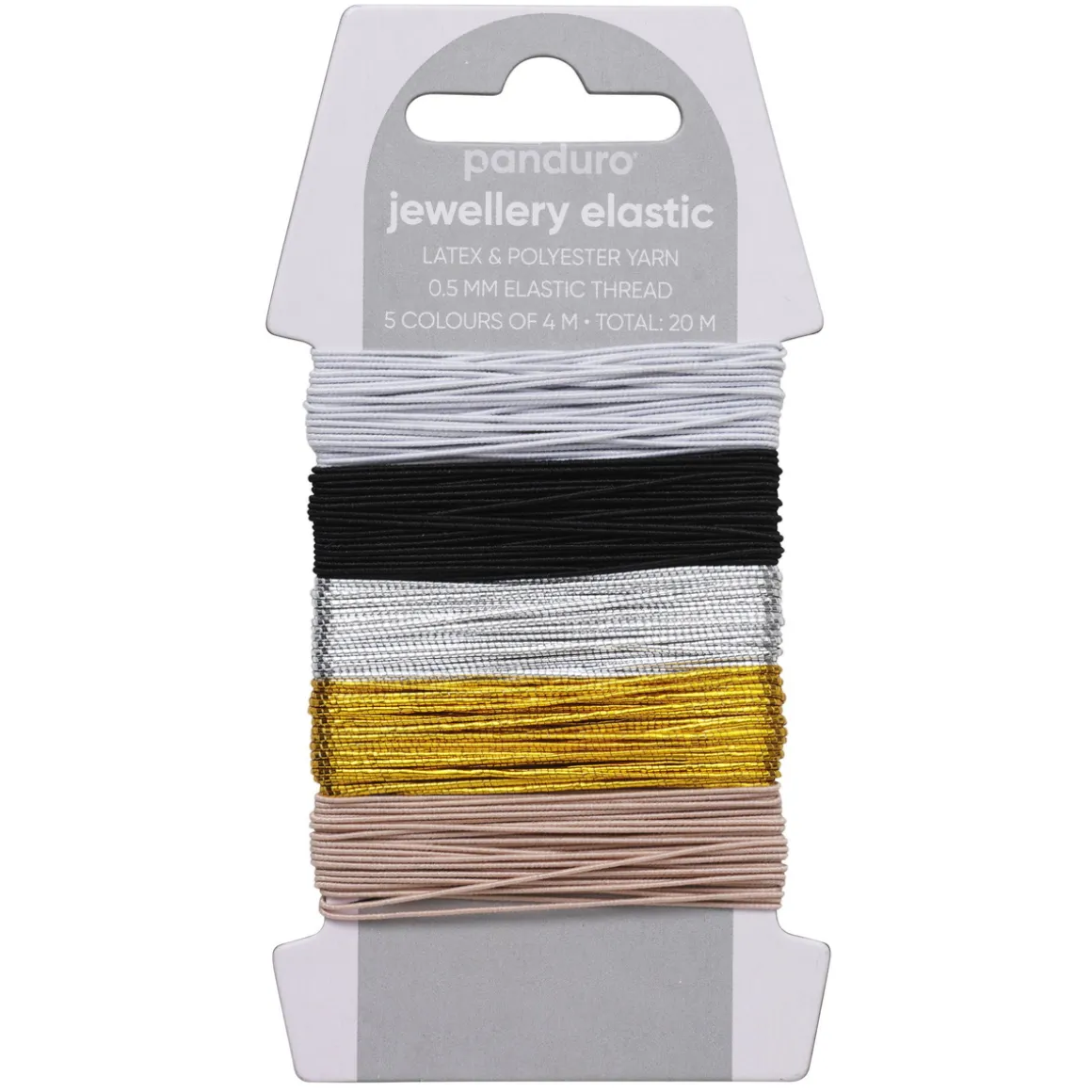 Elastisk smykketråd Ø0,5 mm soft mix – 5×4 metertråd, deriblant 2 med metallicfarge
