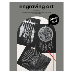 Engraving art Dreamy Silver – scratch art med 3 stk. A4-ark, sølvfargede og drømmeaktige motiver