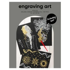 Engraving art Enchanting Gold – scratch art med 3 stk. A4-ark, gullfargede motiver