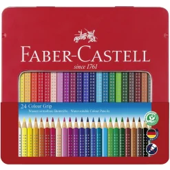 Faber-Castell Colour Grip – 24 vannløselige fargeblyanter i metalletui