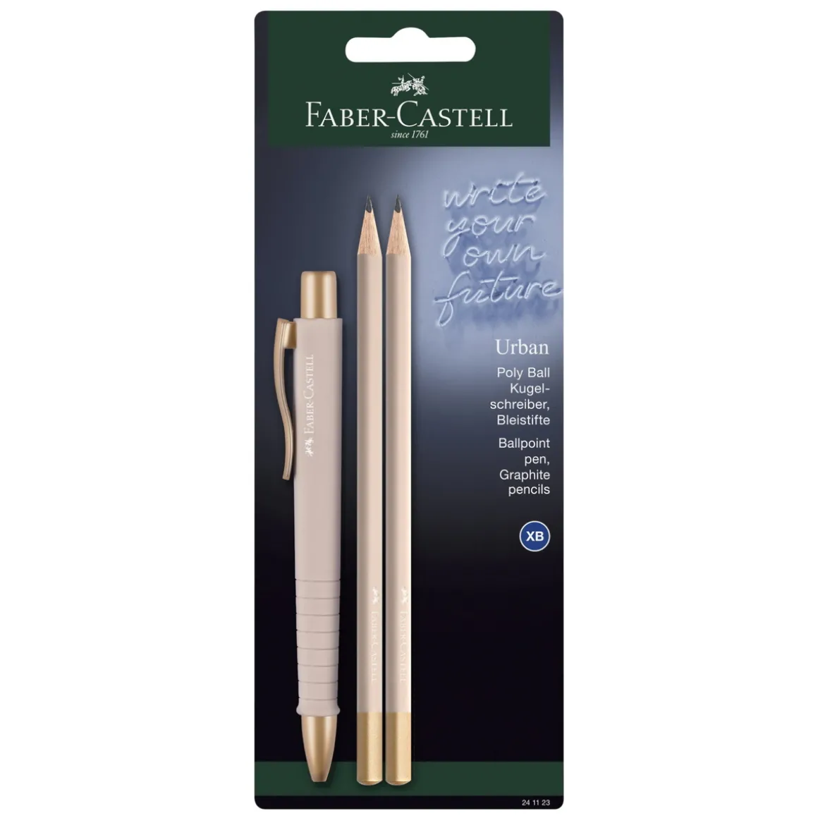 Faber-Castell Poly Ball Urban XB Set, rosé/gulltema med kulepenn og blyanter