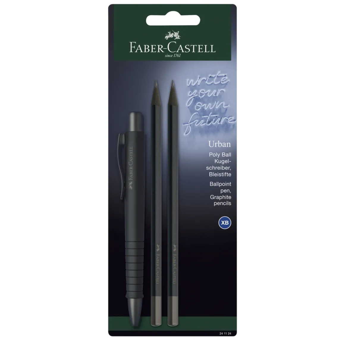 Faber-Castell Poly Ball Urban XB Set, helsvart tema med kulepenn og blyanter