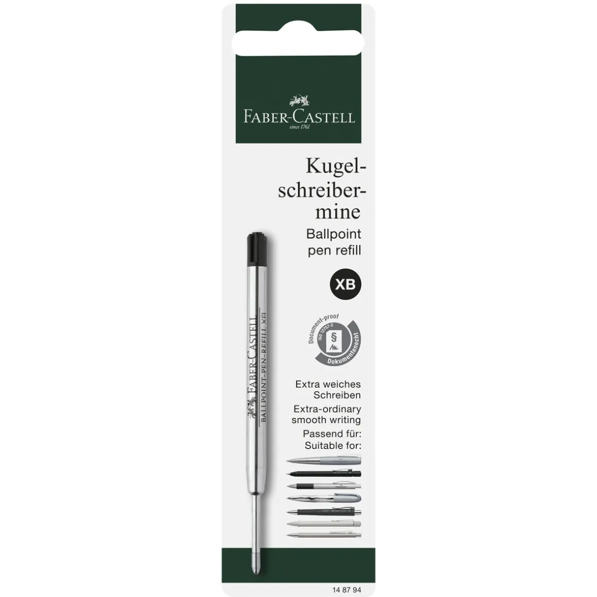 Faber-Castell refill til kulepenner XB, svart blekk