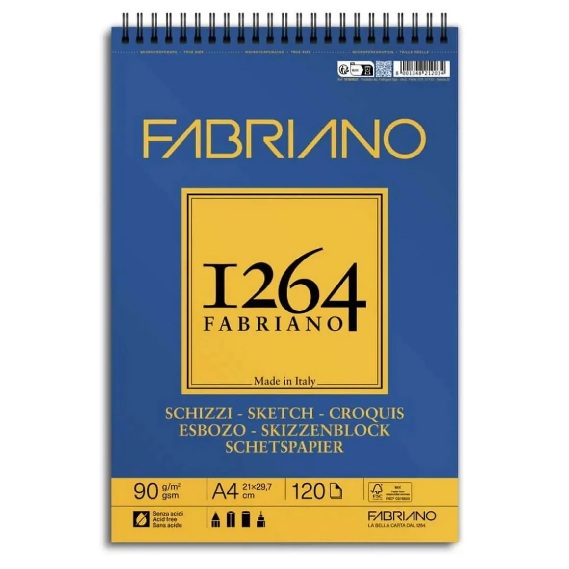 Fabriano spiralbundet skisseblokk F-1264 A4 (210×297 mm), 120 ark, 90 g/m²