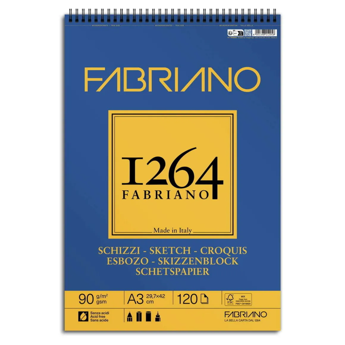 Fabriano spiralbundet skisseblokk F-1264 A3 (297×420 mm), 120 ark, 90 g/m²
