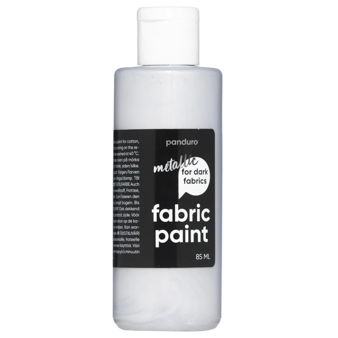 Fabric Paint 85 ml – sølv metallic, dekkende tekstilfarge for mørke tekstiler
