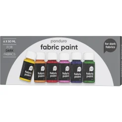 Fabric Paint set 6×50 ml, dekkende tekstilfarger for mørke stoffer