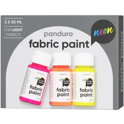 Fabric Paint set 3×50 ml, neonfargede tekstilfarger for lyse tekstiler – synes i UV-lys!