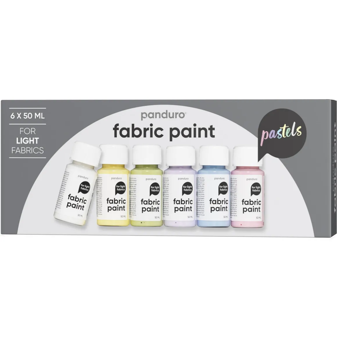 Fabric Paint set 6×50 ml, tekstilfarger i pastellfarger for lyse stoffer