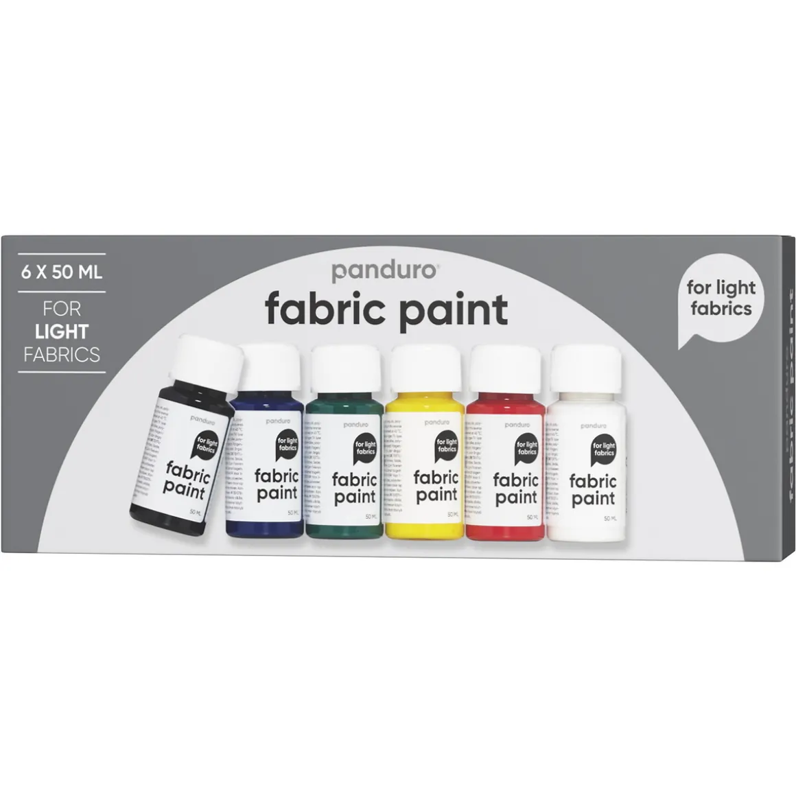 Fabric Paint set 6×50 ml, tekstilfarger i basisfarger for lyse stoffer