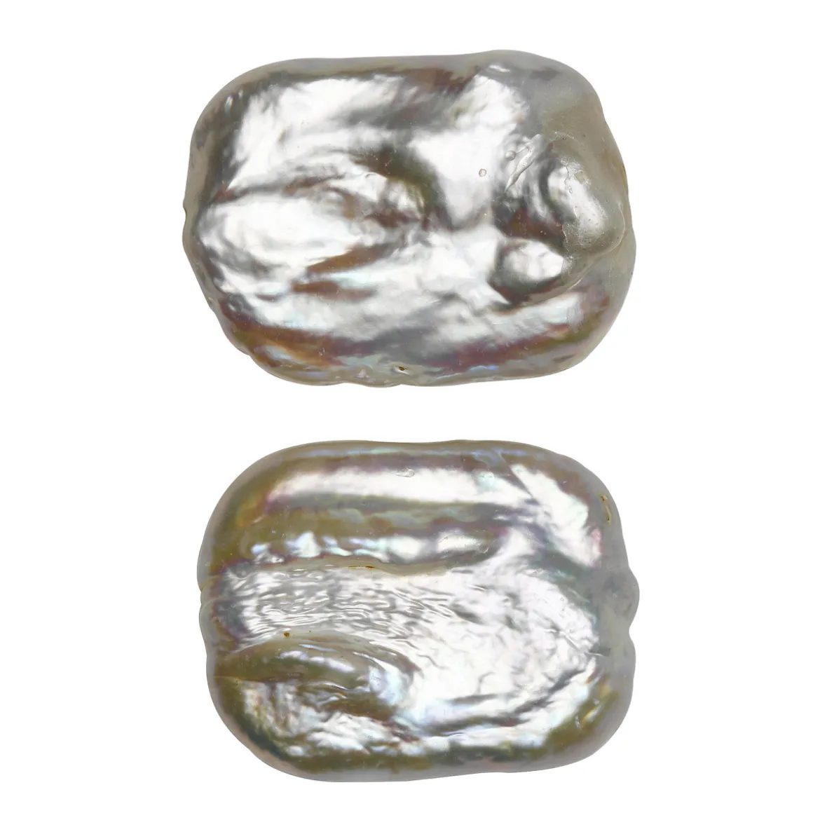Ferskvannsperler dyrkede, 2 stk. ca. 15×20 mm store, 1 mm hulldiameter